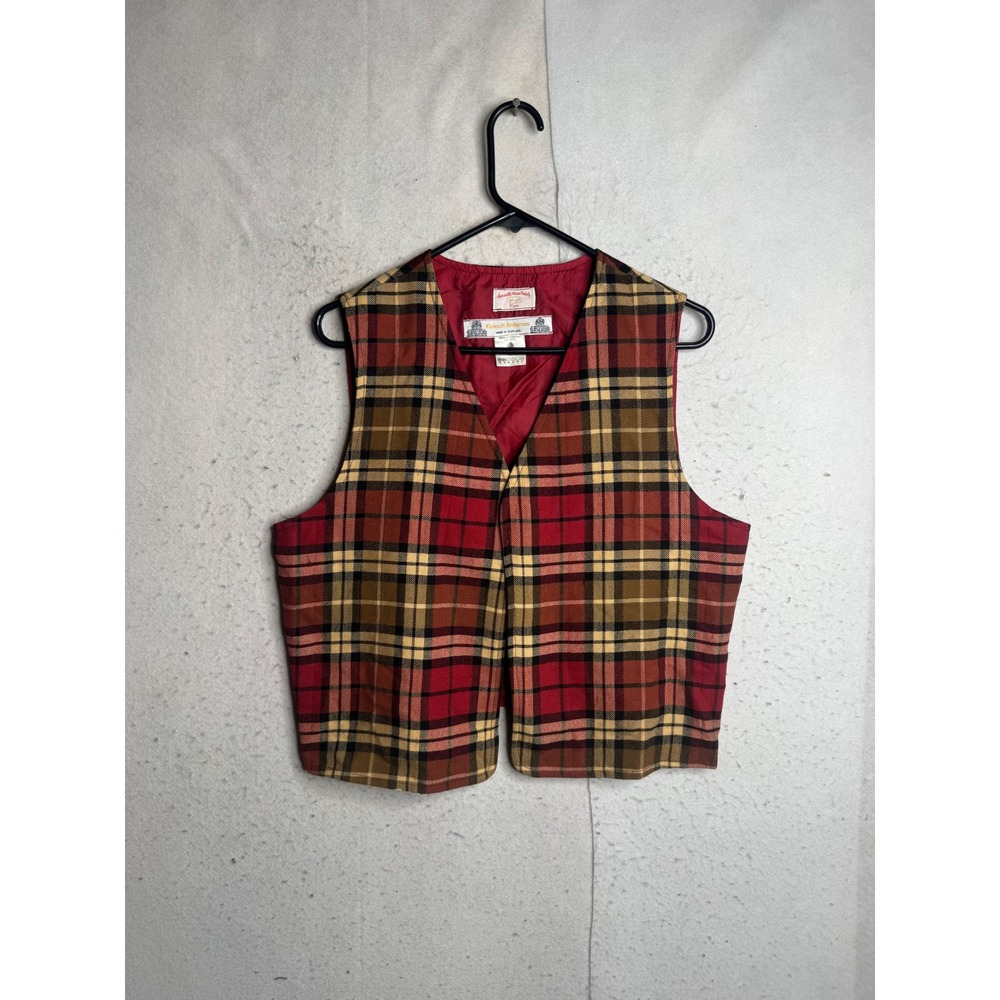 Kinloch Anderson Scotland Wool Plaid Vest Red Yellow Tartan Womens Size 14